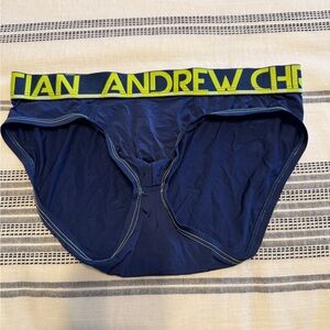Andrew Christian Navy Briefs with Neon Yellow Waistband
